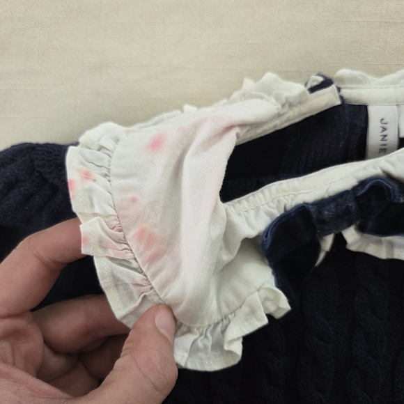 Janie & Jack Navy Blue Cable Knit Sweater with White Collar 4t/5t Girls - Picture 2 of 6